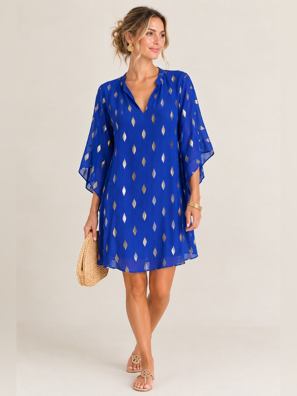 Lilly Pulitzer Shalynn Silk Caftan Lapis Lazuli Metallic Blue Gold Dress size 8